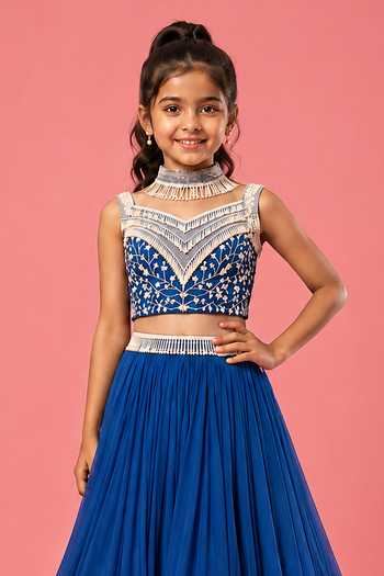 Quench A Thirst Blue Georgette, Net Pearl Embroidered Lehenga Set Online at Aza Fashions Quench A Thirst_Blue Georgette, Net Pearl Embroidered Lehenga Set _Online_at_Aza_Fashions