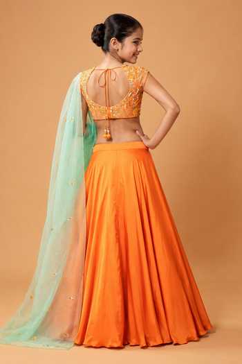 Quench A Thirst Orange Hand-Embroidered Lehenga Set 