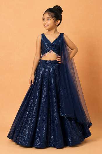 Quench A Thirst Deep Blue Sequin Work Lehenga Set 