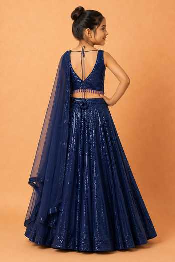 Quench A Thirst Deep Blue Sequin Work Lehenga Set 