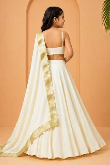 Quench A Thirst Ivory Lace-Trimmed Lehenga Set 