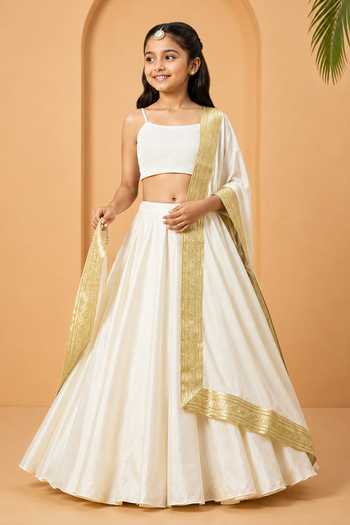 Quench A Thirst Ivory Lace-Trimmed Lehenga Set 