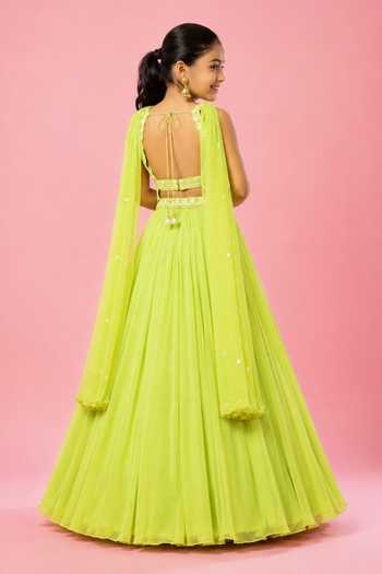 Quench A Thirst Lime Green Hand-Embroidered Lehenga Set 