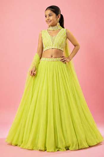 Quench A Thirst Lime Green Hand-Embroidered Lehenga Set 