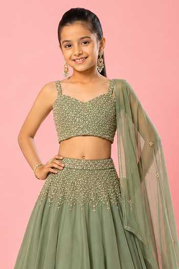 Quench A Thirst Green Georgette, Net Embroidered Lehenga And Blouse Set Online at Aza Fashions Quench A Thirst_Green Georgette, Net Embroidered Lehenga And Blouse Set _Online_at_Aza_Fashions