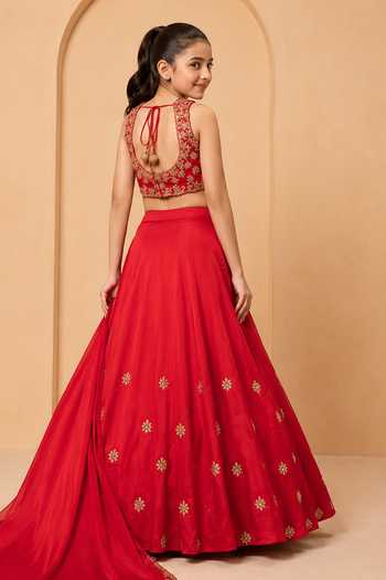 Quench A Thirst Red Hand-Embroidered Lehenga Set