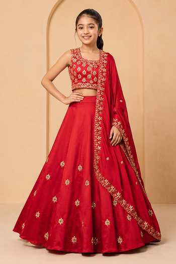 Quench A Thirst Red Hand-Embroidered Lehenga Set
