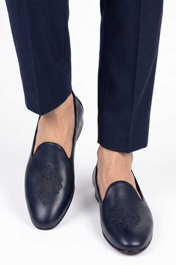 Shop Bubber Couture Blue Esteban Embroidered Slip On Juttis Online at Aza Fashions Shop_Bubber Couture_Blue Esteban Embroidered Slip On Juttis _Online_at_Aza_Fashions