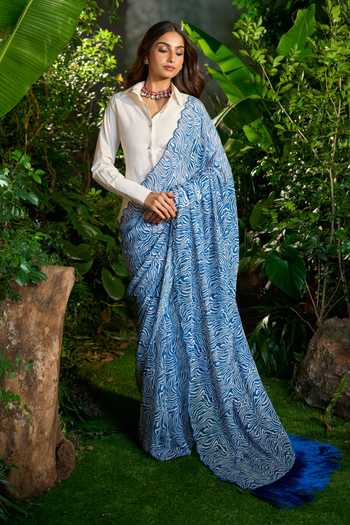 Aariyana Couture Animal Swirl Print Saree With Shirt
