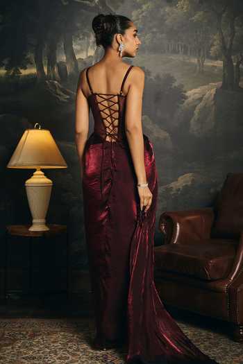 SAANJH BY LEA Alisha Burgundy Corset Saree Gown