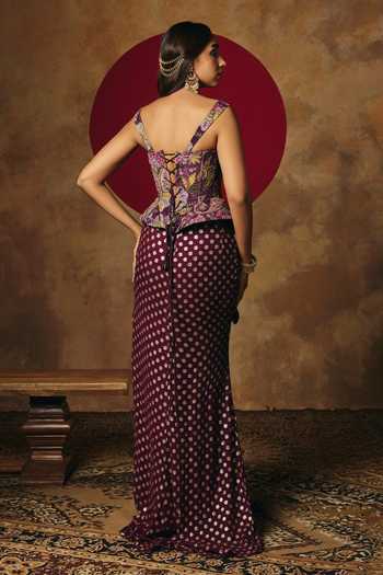 SAANJH BY LEA Poorva Purple Corset & Draped Skirt Set 