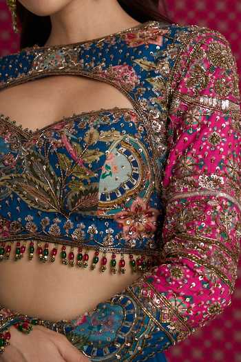 Buy Aayushi Maniar Pink Georgette, Silk, Organza Sweetheart Neck Neelambari Embroidered Lehenga Set Buy_Aayushi Maniar_Pink Georgette, Silk, Organza Sweetheart Neck Neelambari Embroidered Lehenga Set