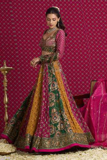 Buy Aayushi Maniar Multi Color Silk, Organza, Tissue Sweetheart Kadambari Embroidered Lehenga Set Buy_Aayushi Maniar_Multi Color Silk, Organza, Tissue Sweetheart Kadambari Embroidered Lehenga Set