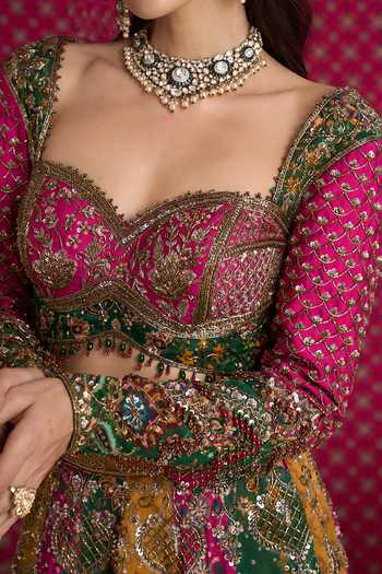 Shop Aayushi Maniar Multi Color Silk, Organza, Tissue Sweetheart Kadambari Embroidered Lehenga Set Shop_Aayushi Maniar_Multi Color Silk, Organza, Tissue Sweetheart Kadambari Embroidered Lehenga Set