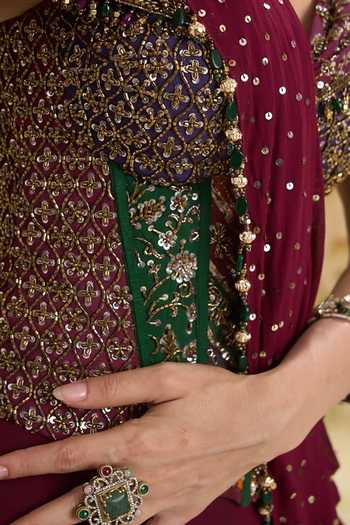 Buy Aayushi Maniar Maroon Silk, Georgette Embroidery, Sequins, Beads, Latika Corset Lehenga Set Buy_Aayushi Maniar_Maroon Silk, Georgette Embroidery, Sequins, Beads, Latika Corset Lehenga Set