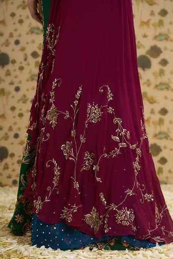 Aayushi Maniar Multi Color Georgette, Silk Sweetheart Chitravali Pre-draped Saree With Blouse Online at Aza Fashions Aayushi Maniar_Multi Color Georgette, Silk Sweetheart Chitravali Pre-draped Saree With Blouse _Online_at_Aza_Fashions