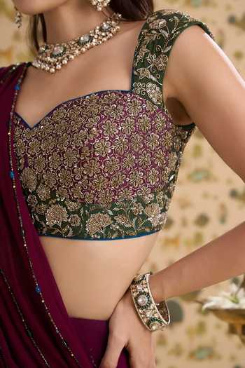 Shop Aayushi Maniar Multi Color Georgette, Silk Sweetheart Chitravali Pre-draped Saree With Blouse Online at Aza Fashions Shop_Aayushi Maniar_Multi Color Georgette, Silk Sweetheart Chitravali Pre-draped Saree With Blouse _Online_at_Aza_Fashions