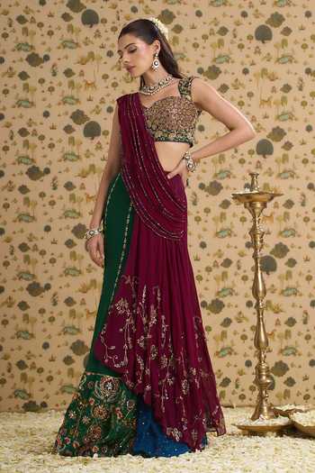 Aayushi Maniar Multi Color Georgette, Silk Sweetheart Chitravali Pre-draped Saree With Blouse at Aza Fashions Aayushi Maniar_Multi Color Georgette, Silk Sweetheart Chitravali Pre-draped Saree With Blouse _at_Aza_Fashions