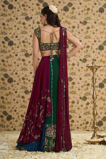 Shop Aayushi Maniar Multi Color Georgette, Silk Sweetheart Chitravali Pre-draped Saree With Blouse Shop_Aayushi Maniar_Multi Color Georgette, Silk Sweetheart Chitravali Pre-draped Saree With Blouse