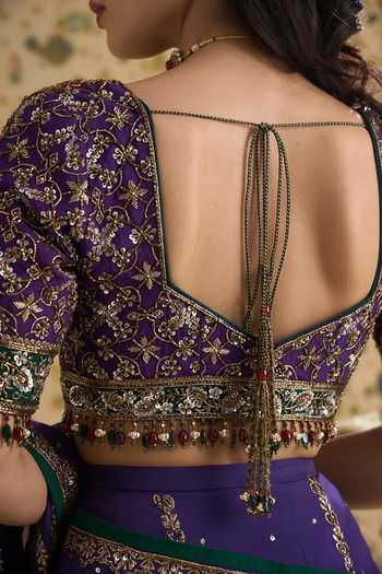 Aayushi Maniar Purple Organza, Silk Square Neck Raw Blouse And Saree Set at Aza Fashions Aayushi Maniar_Purple Organza, Silk Square Neck Raw Blouse And Saree Set _at_Aza_Fashions