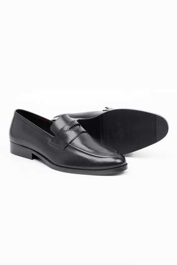 Shop_Dapper Shoes_Black Soft Unlined Leather Penny Loafers _Online_at_Aza_Fashions