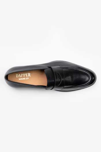 Dapper Shoes_Black Soft Unlined Leather Penny Loafers _at_Aza_Fashions