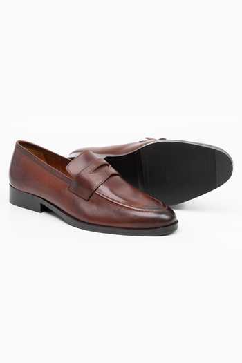 Dapper Shoes_Brown Soft Unlined Leather Penny Loafers _at_Aza_Fashions