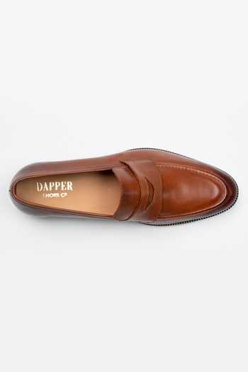 Dapper Shoes_Brown Soft Unlined Leather Penny Loafers _at_Aza_Fashions