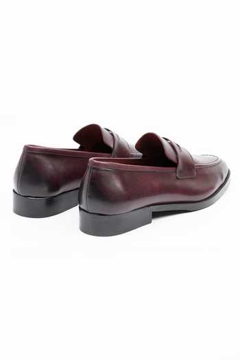 Dapper Shoes_Burgundy Soft Unlined Leather Penny Loafers _Online_at_Aza_Fashions