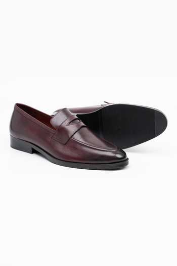 Buy_Dapper Shoes_Burgundy Soft Unlined Leather Penny Loafers _Online_at_Aza_Fashions