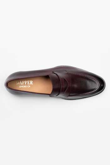 Shop_Dapper Shoes_Burgundy Soft Unlined Leather Penny Loafers _Online_at_Aza_Fashions