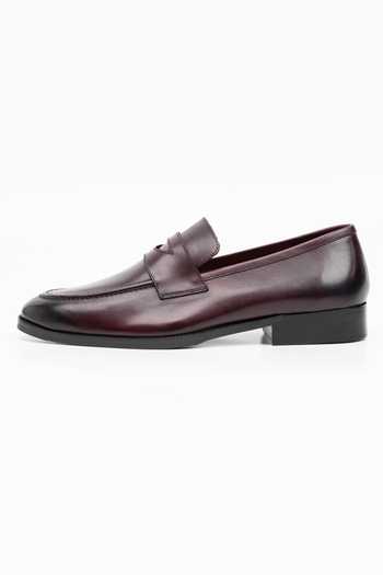 Dapper Shoes_Burgundy Soft Unlined Leather Penny Loafers _at_Aza_Fashions