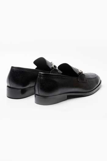 Dapper Shoes_Black Unlined Milled Leather Horsebit Loafers _Online_at_Aza_Fashions