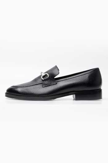 Buy_Dapper Shoes_Black Unlined Milled Leather Horsebit Loafers _Online_at_Aza_Fashions