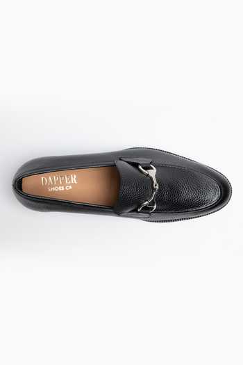 Shop_Dapper Shoes_Black Unlined Milled Leather Horsebit Loafers _Online_at_Aza_Fashions