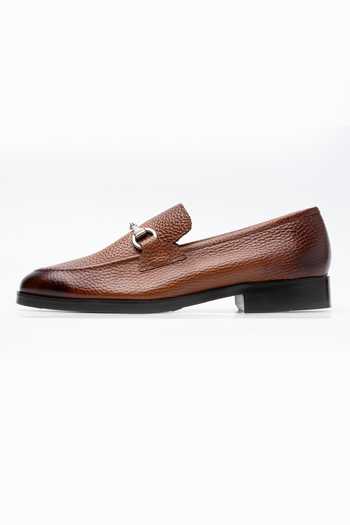 Buy_Dapper Shoes_Brown Unlined Milled Leather Horsebit Loafers _Online_at_Aza_Fashions