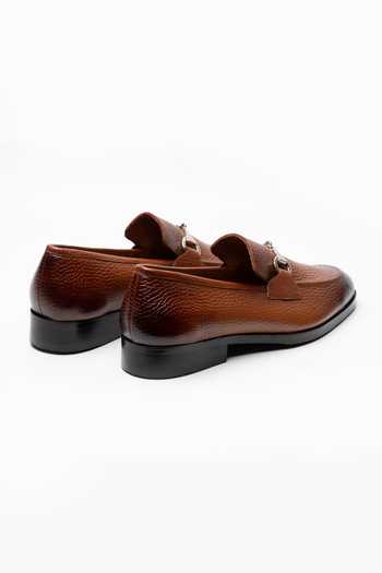 Shop_Dapper Shoes_Brown Unlined Milled Leather Horsebit Loafers _Online_at_Aza_Fashions