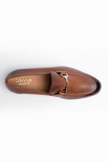 Dapper Shoes_Brown Unlined Milled Leather Horsebit Loafers _at_Aza_Fashions