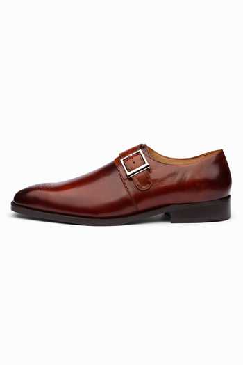Dapper Shoes_Brown Medallion Single Monkstrap Leather Shoes _Online_at_Aza_Fashions
