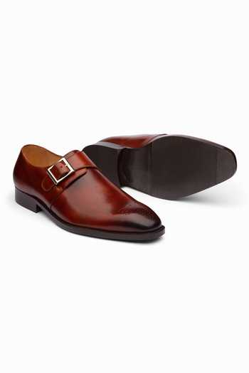 Buy_Dapper Shoes_Brown Medallion Single Monkstrap Leather Shoes _Online_at_Aza_Fashions