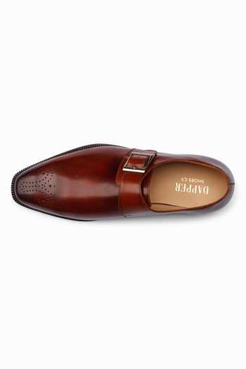 Shop_Dapper Shoes_Brown Medallion Single Monkstrap Leather Shoes _Online_at_Aza_Fashions