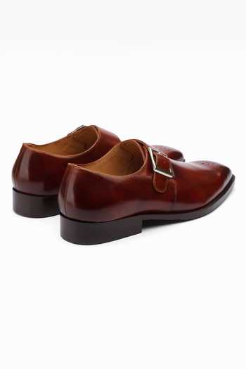 Dapper Shoes_Brown Medallion Single Monkstrap Leather Shoes _at_Aza_Fashions