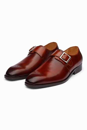 Dapper Shoes Medallion Single Monkstrap Leather Shoes 