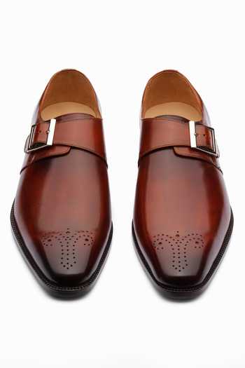 Dapper Shoes Medallion Single Monkstrap Leather Shoes 