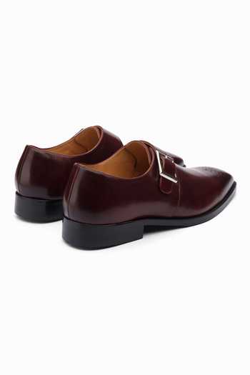 Dapper Shoes_Burgundy Medallion Single Monkstrap Leather Shoes _Online_at_Aza_Fashions