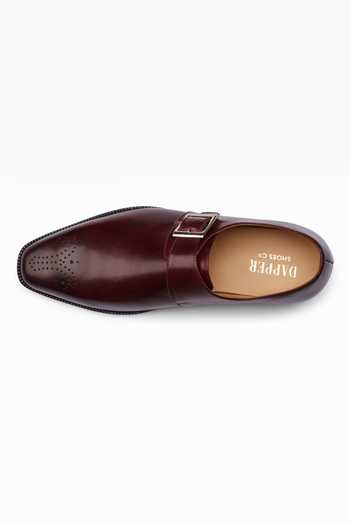 Buy_Dapper Shoes_Burgundy Medallion Single Monkstrap Leather Shoes _Online_at_Aza_Fashions