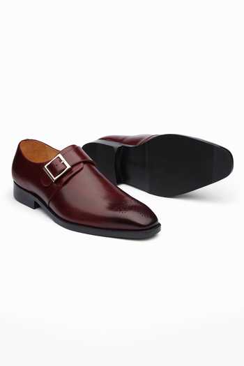 Dapper Shoes_Burgundy Medallion Single Monkstrap Leather Shoes _at_Aza_Fashions