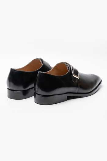 Dapper Shoes_Black Medallion Single Monkstrap Leather Shoes _Online_at_Aza_Fashions