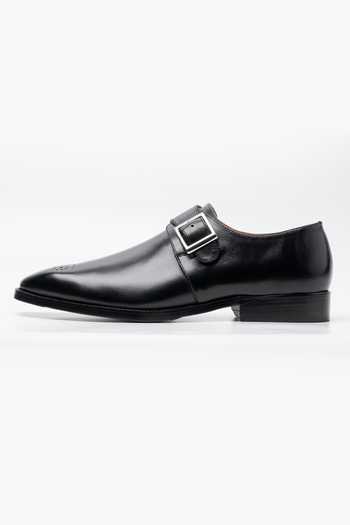 Buy_Dapper Shoes_Black Medallion Single Monkstrap Leather Shoes _Online_at_Aza_Fashions