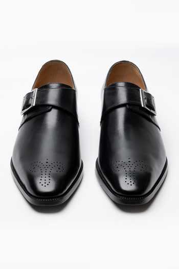 Dapper Shoes Medallion Single Monkstrap Leather Shoes 